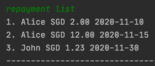 Example for Viewing Repayment List